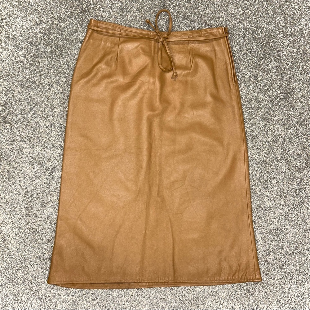 Son-ya Tan Faux Leather Boho Indie Penny Lane Midi Skirt